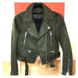 ZARA Green Suede Moto Jacket